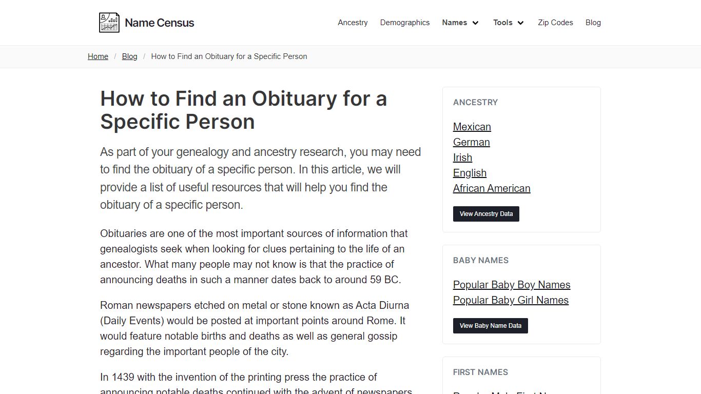 How to Find an Obituary for a Specific Person - Name Census